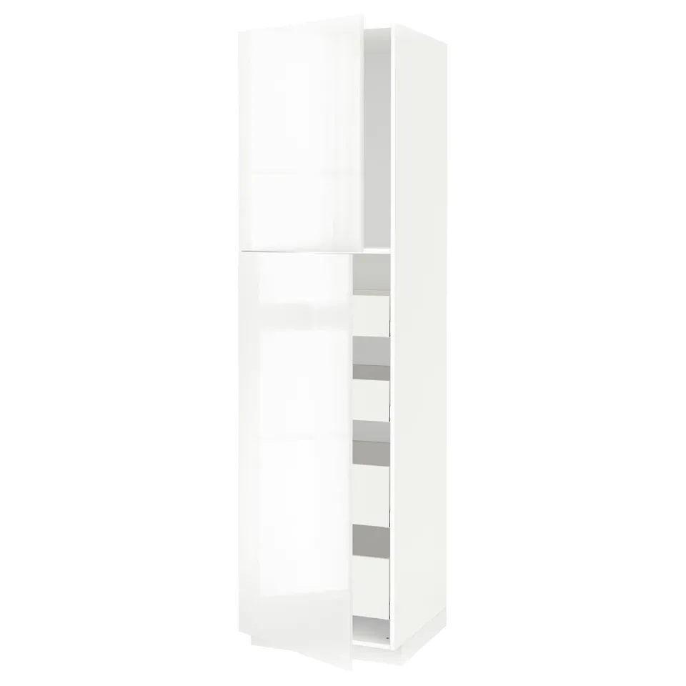 METOD white kitchen cabinet - high gloss front, tall, square shape, modern design.