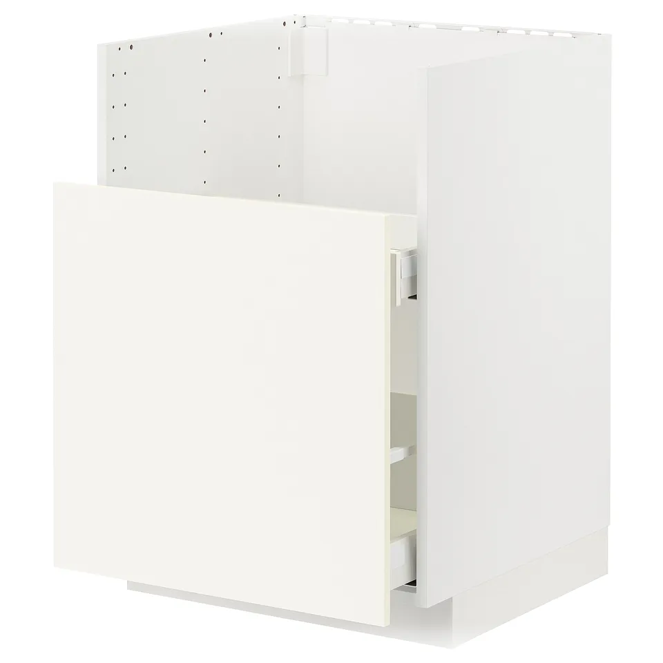 White METOD kitchen unit, sleek design with smooth drawer, modern look.