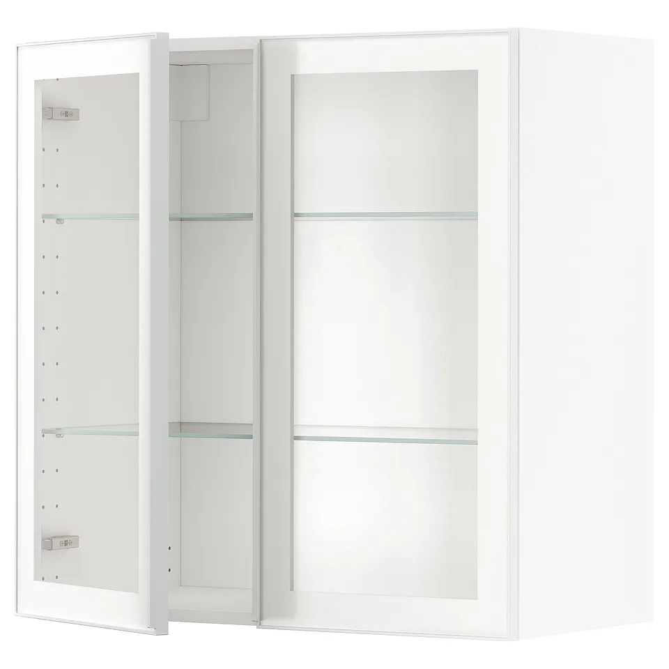 White kitchen cabinet with glass door, minimalist design.