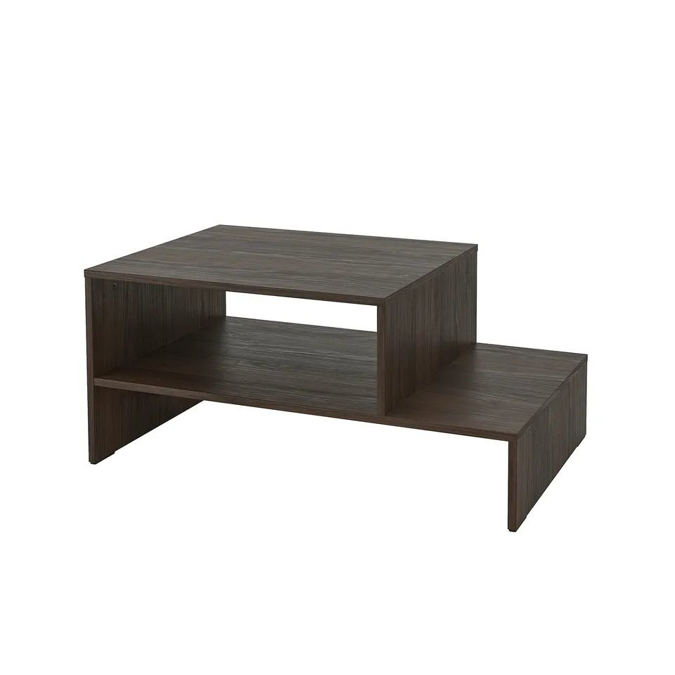 Dark brown HOLMERUD coffee table with open storage and unique rectangle shape. Made from fibreboard and particleboard with bois texture.