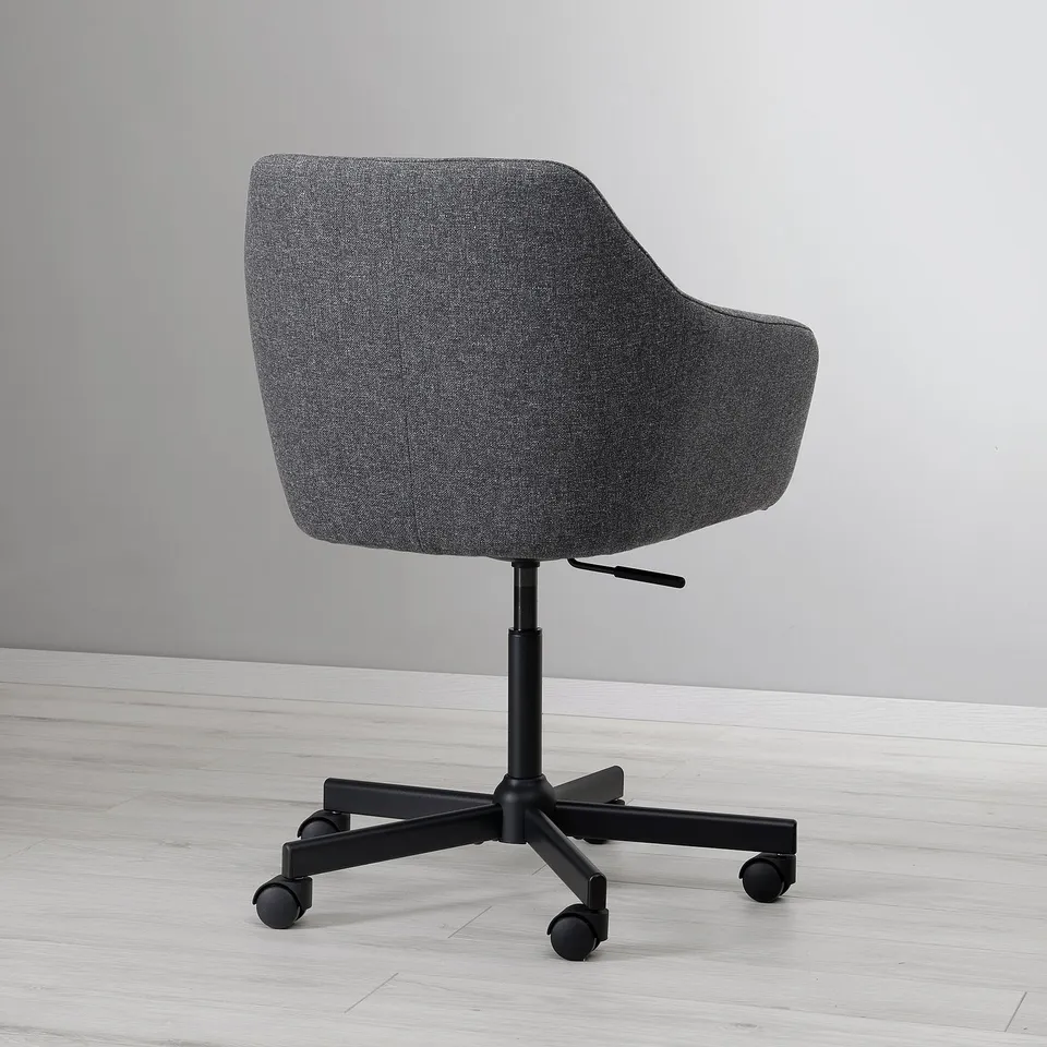 Chair: TOSSBERG, grey, sleek, padded, high back, adjustable, castors, modern.