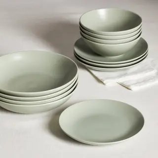 FÄRGKLAR set: bowl + deep plate + side plate, matt green, 16 cm