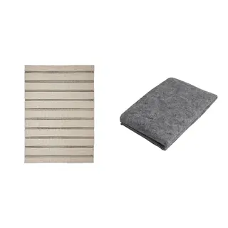 STOPP/VIRKLUND set: rug flatwoven, in/outdoor + rug underlay with anti-slip, beige/dark grey, Length 230 x Width 160 cm
