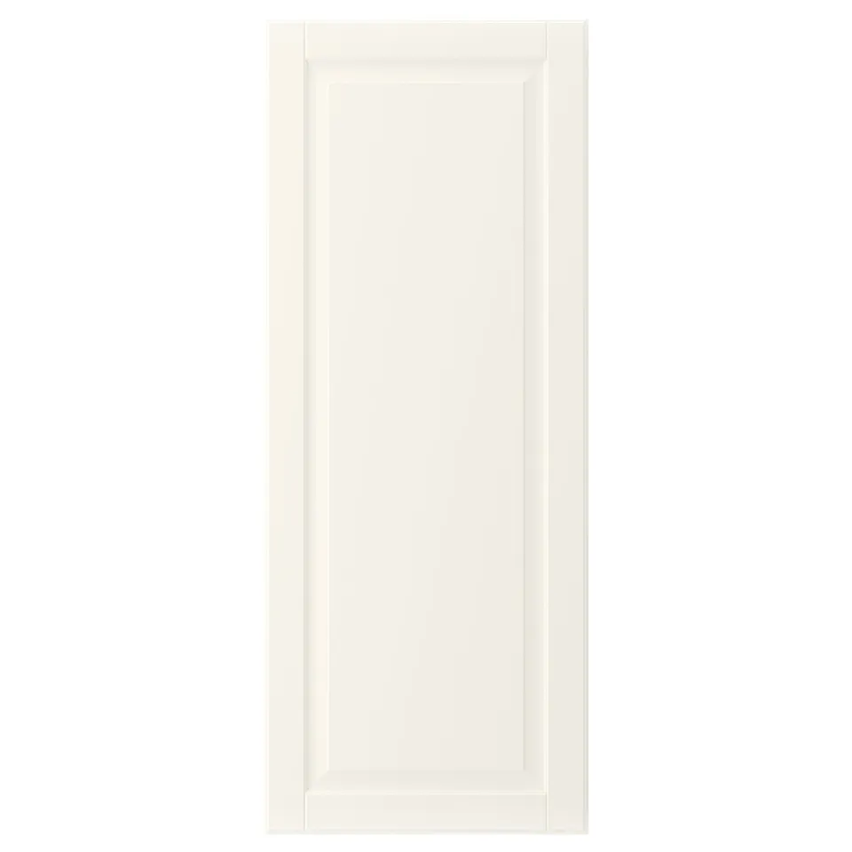 Off-white cabinet door with bevelled edge, fiberboard, traditional style.