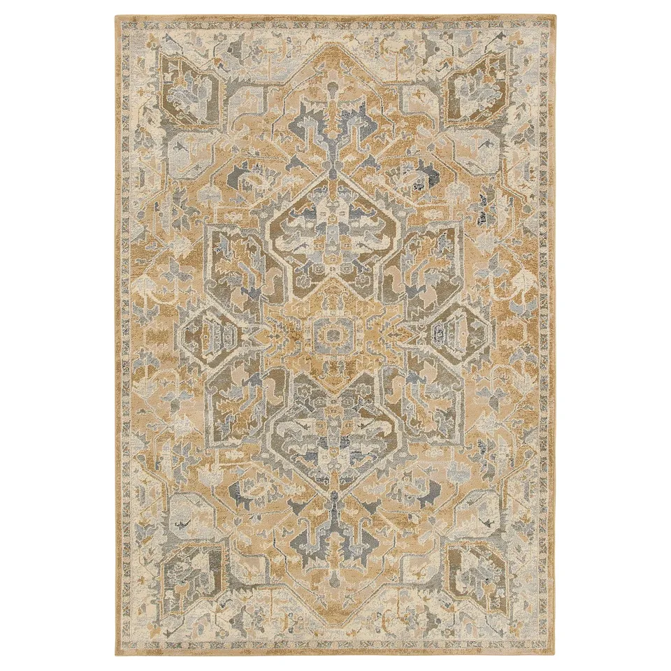 JÄRNVÄG rug, beige, rectangular, with intricate geometric design.