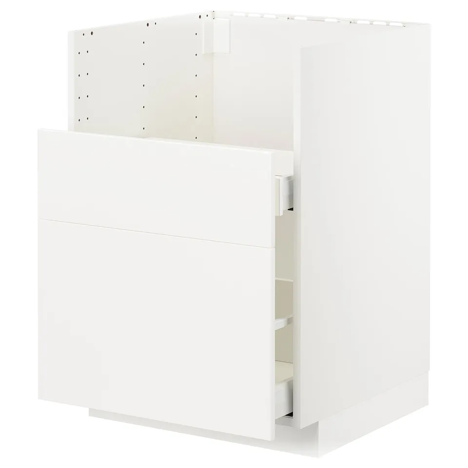 White METOD kitchen cabinet with smooth drawer, clean lines.