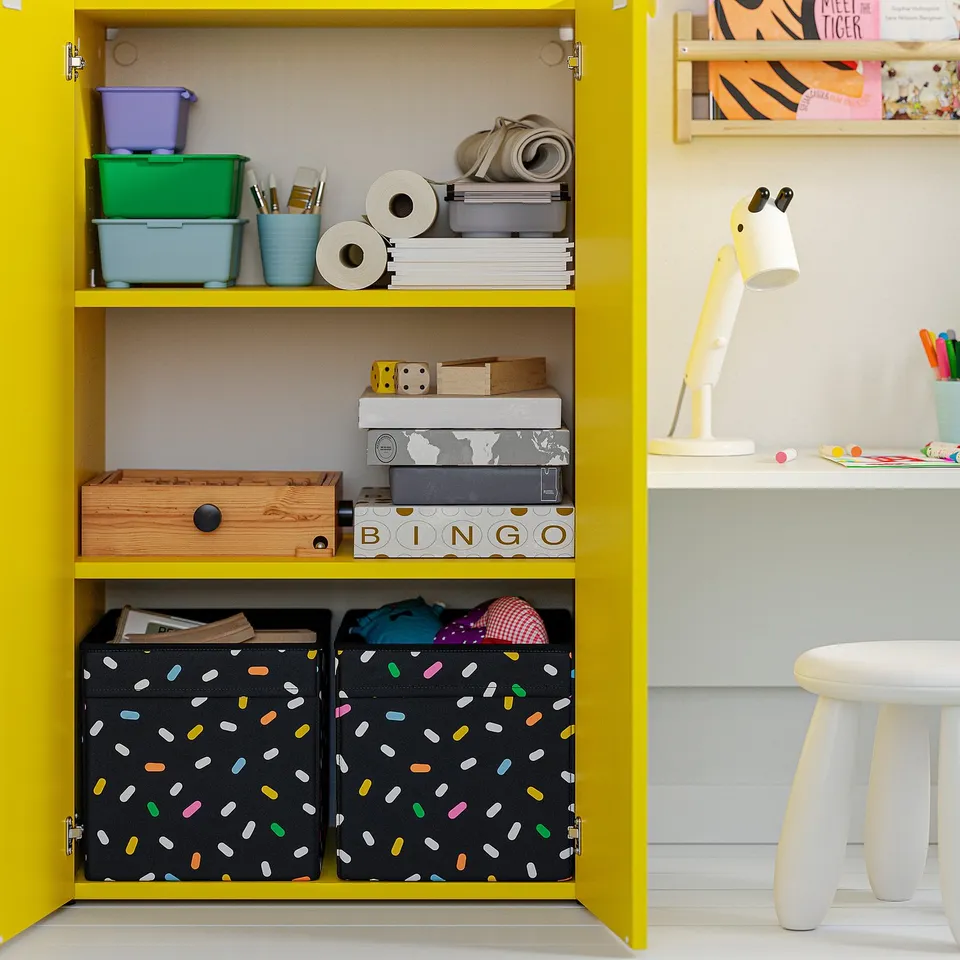 LASTARE Storage combination, white yellow/with bench, 210x42x101 cm