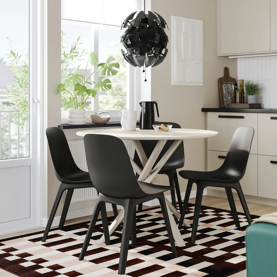 NORRMJÖLE / ODGER Table and 4 chairs, marble effect beige/anthracite, 105 cm