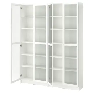 BILLY / OXBERG bookcase, white/glass, 160x30x202 cm