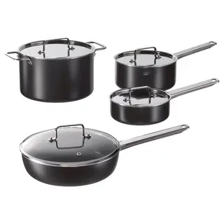 GULDÖRING 8-piece cookware set, non-stick coating stainless steel/black-grey