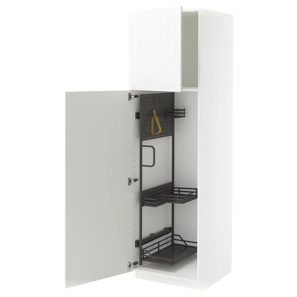 White METOD kitchen cabinet with pull-out organisers in black, 3d rendering.