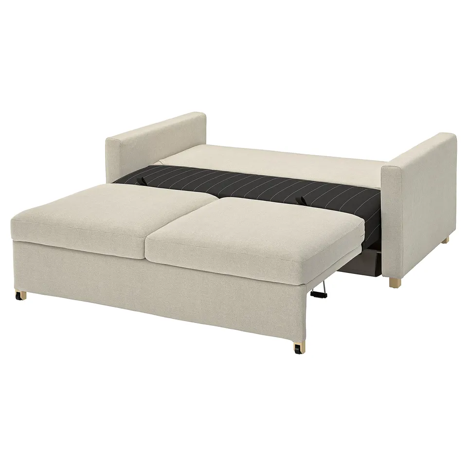 SALTSJÖBADEN beige sofa-bed with light grey legs & simple design, comfortable for seating & sleeping.