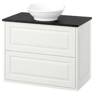 TÄNNFORSEN / VÄSTERSJÖN wash-stnd w drawers/wash-basin, white/black marble effect, 82x49x79 cm