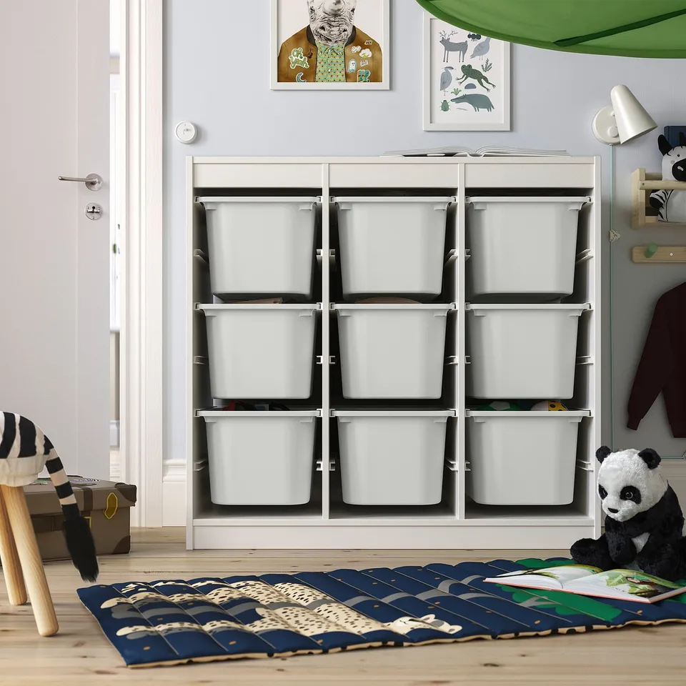 TROFAST Storage combination with boxes, room divider/white grey, 99x44x94 cm
