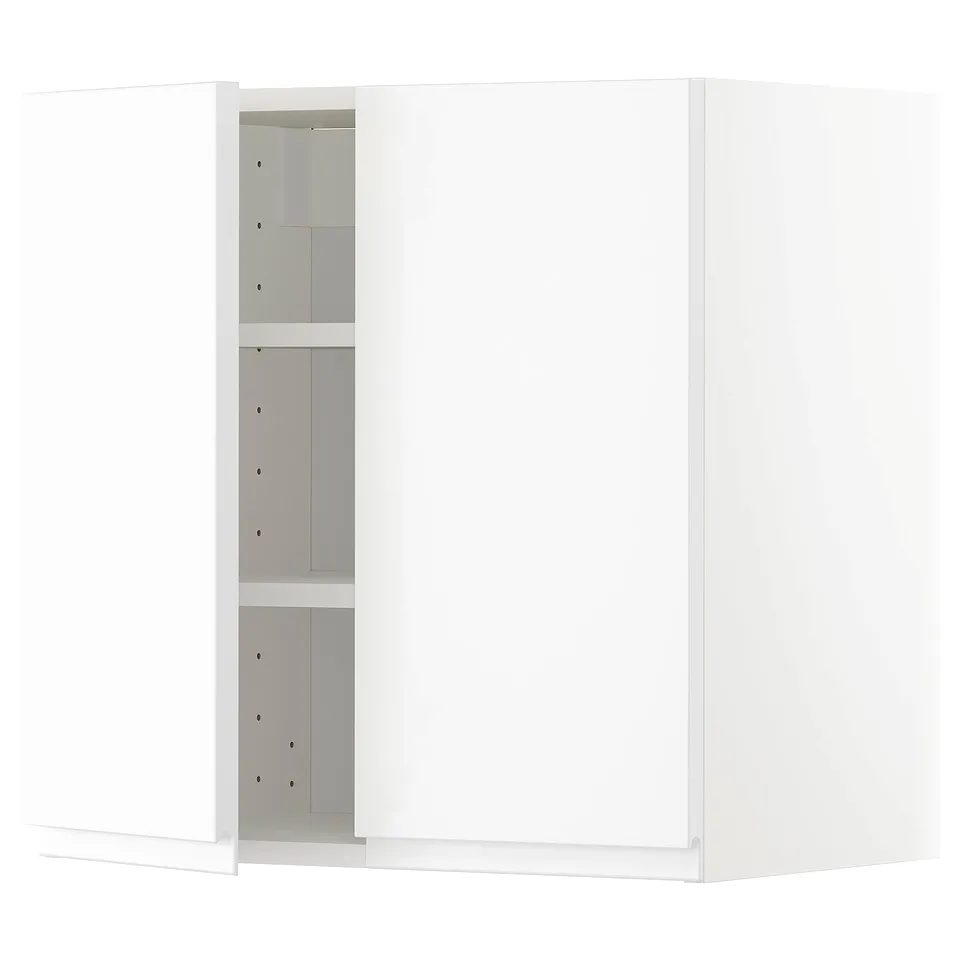 White METOD kitchen cabinet with adjustable shelves, modern minimalist design.