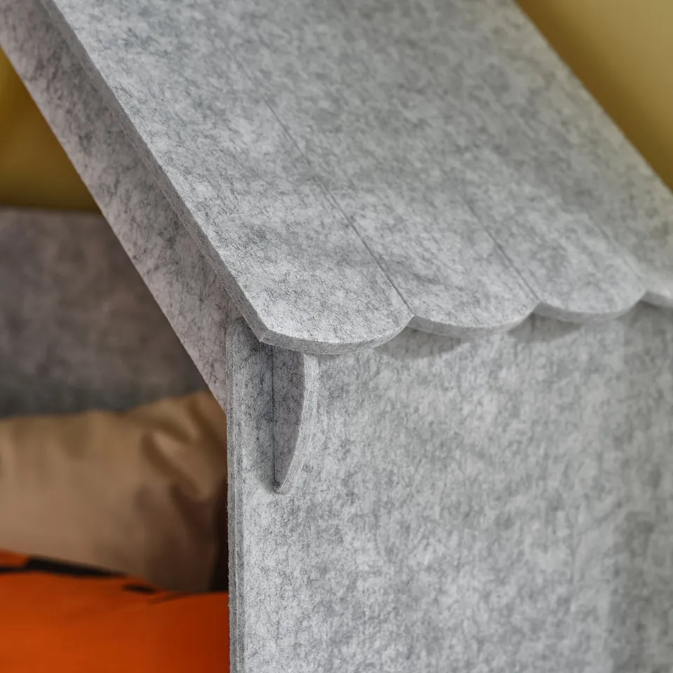 Close-up of grey corrugated metal roof, likely from a SLÄKT bed accessory, showing quality texture and design for childrens playhouse.