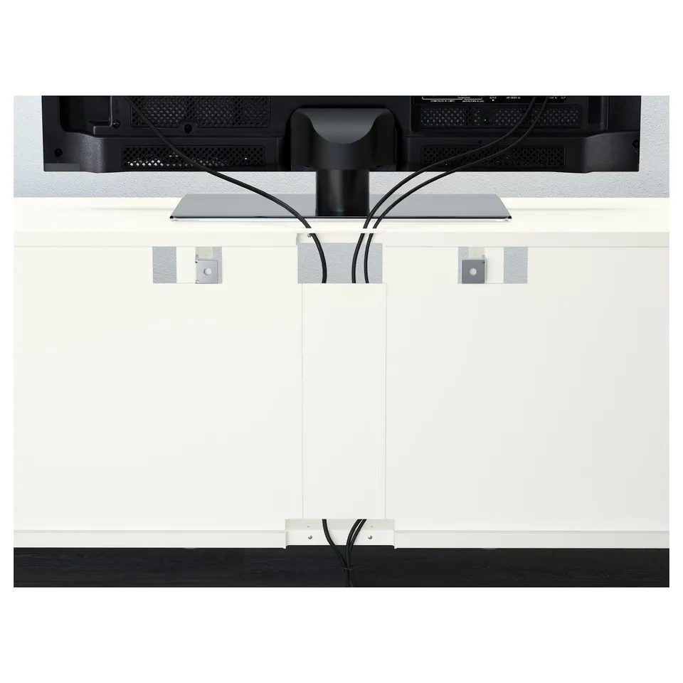 BESTÅ TV storage combination/glass doors, white/Förvaltare white, 300x42x231 cm