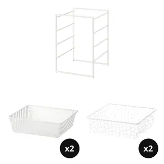 JONAXEL set: frame + mesh basket x2 + wire basket x2, white, 50x51x70 cm