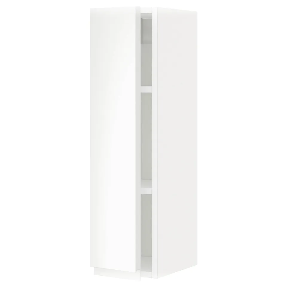 A white METOD kitchen cabinet with a simplistic design. It has three compartments and sleek, handleless fronts.
