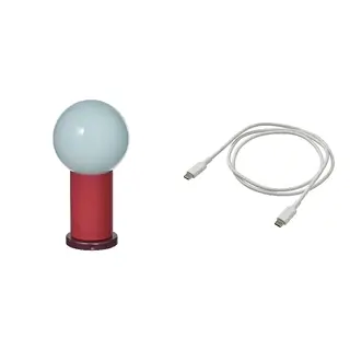 IKEA/SITTBRUNN set: LED portable lamp + USB-C to USB-C, battery-operated dimmable/red light blue + white, 22 cm