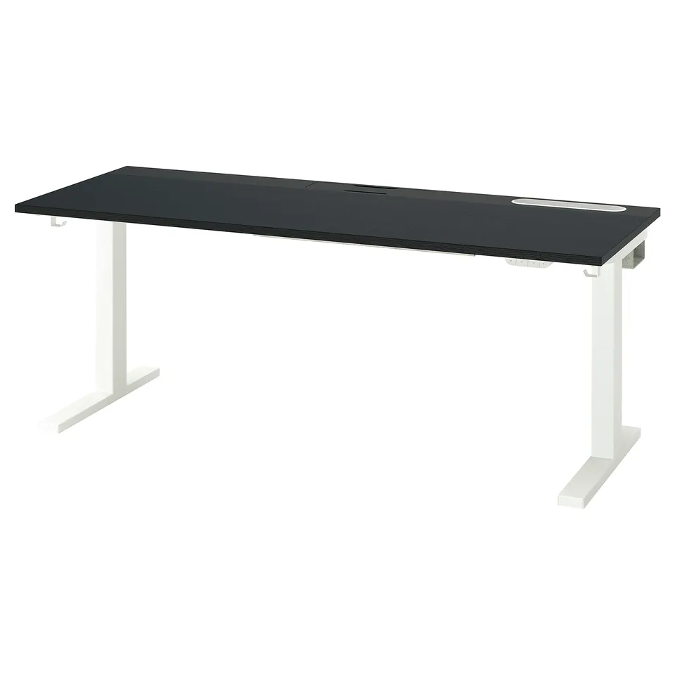 MITTZON desk: black tabletop, white legs, adjustable height.