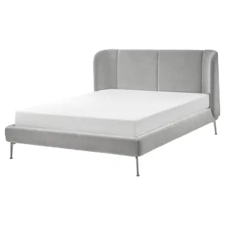 TUFJORD upholstered bed frame, Tallmyra white/black/Lönset, 180x200 cm