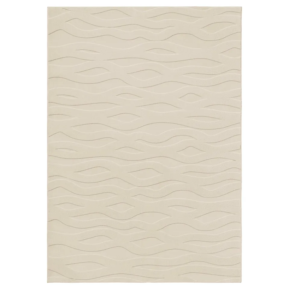 A VÄXELFEL rug, beige, with a soft, wavy 3d pattern made from recycled polyester, rectangular, perfect for floors.