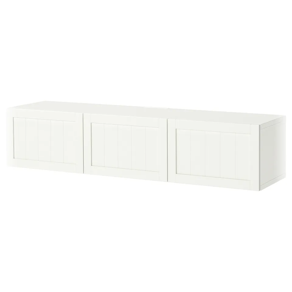BESTÅ TV bench with doors, white/Pipmakare white, 180x42x38 cm