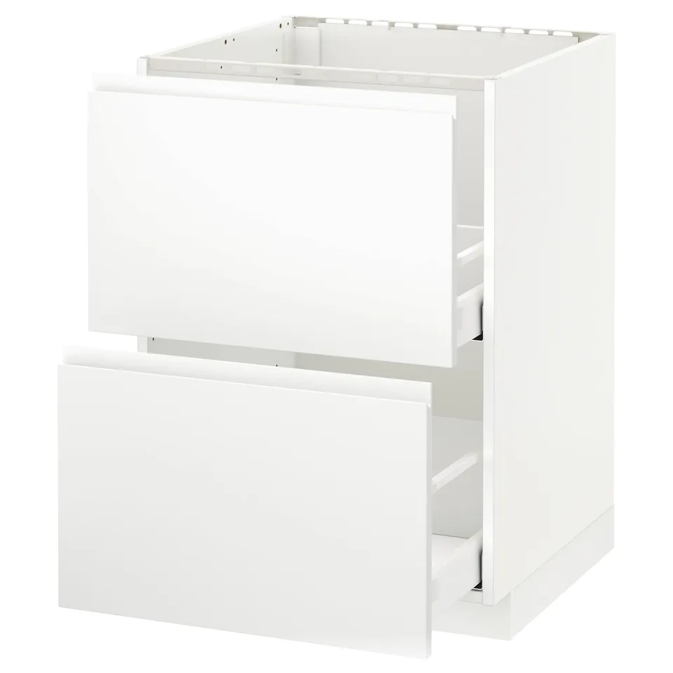 METOD kitchen cabinet, white, modern, 2 large drawers with integrated handles, particleboard, melamine finish.