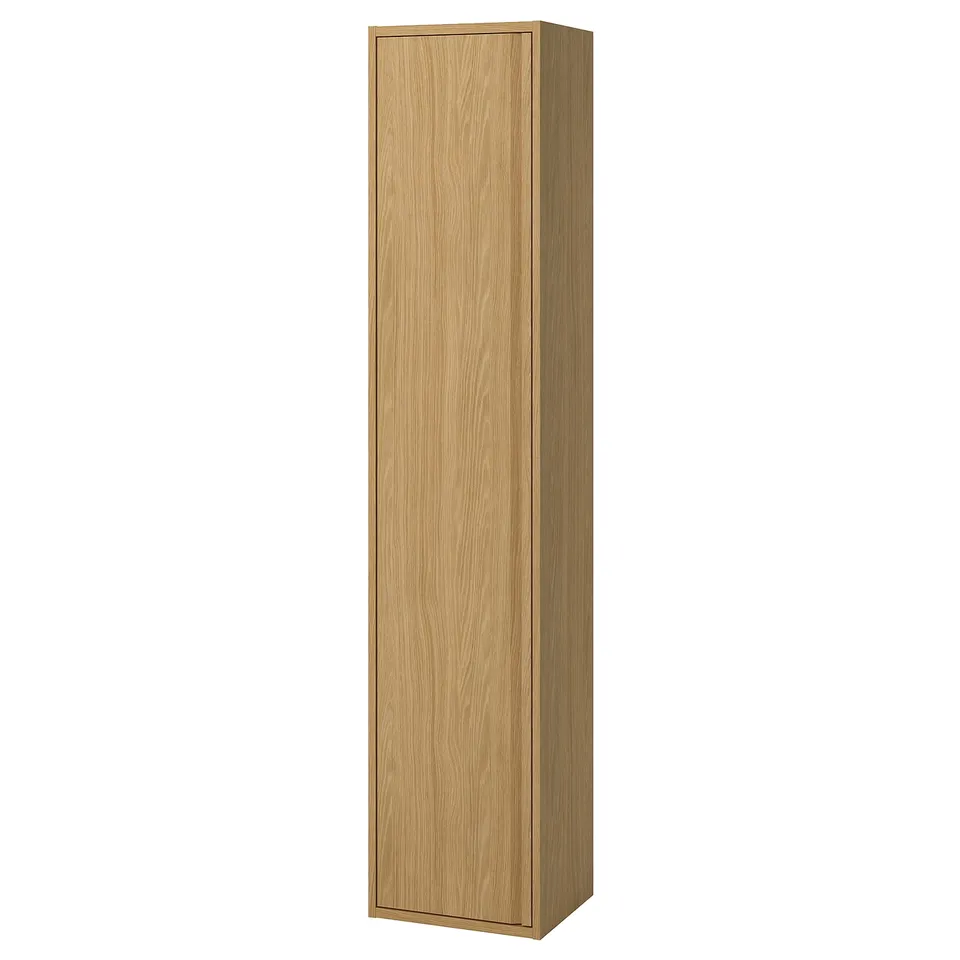 ÄNGSJÖN light oak tall cabinet, minimalist design, wall-mountable, stores bathroom essentials.