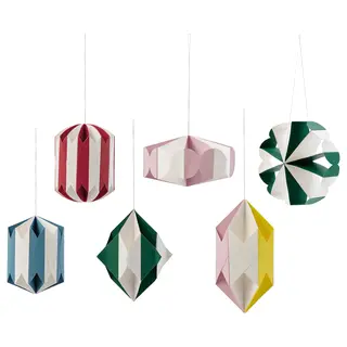 VINTERFINT tree ornament set of 6, paper striped/mixed colours