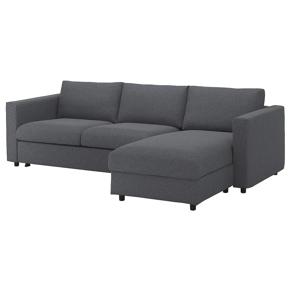 Dark grey VIMLE sectional couch, sleek and modern, l-shaped with attached chaise.