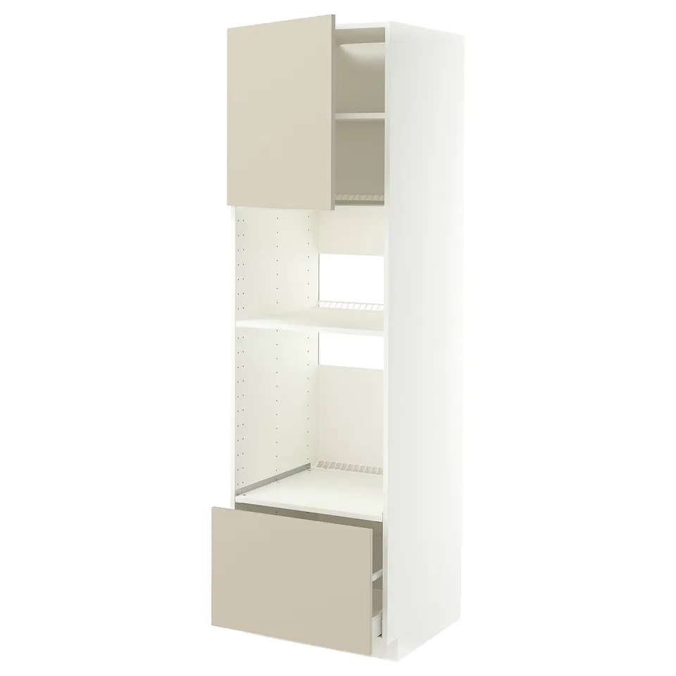 METOD / MAXIMERA High cabinet f built-in appliances, white/Havstorp beige, 60x60x200 cm