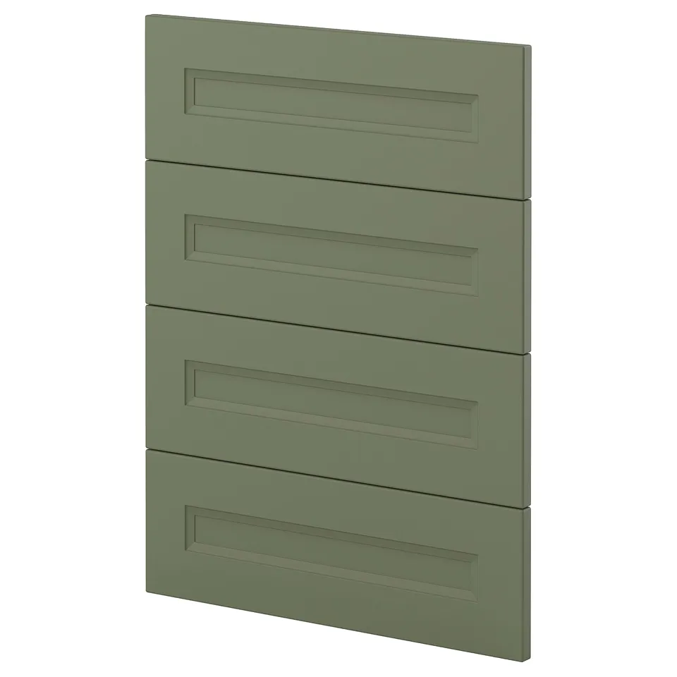 Green METOD kitchen drawer fronts with sleek handles.