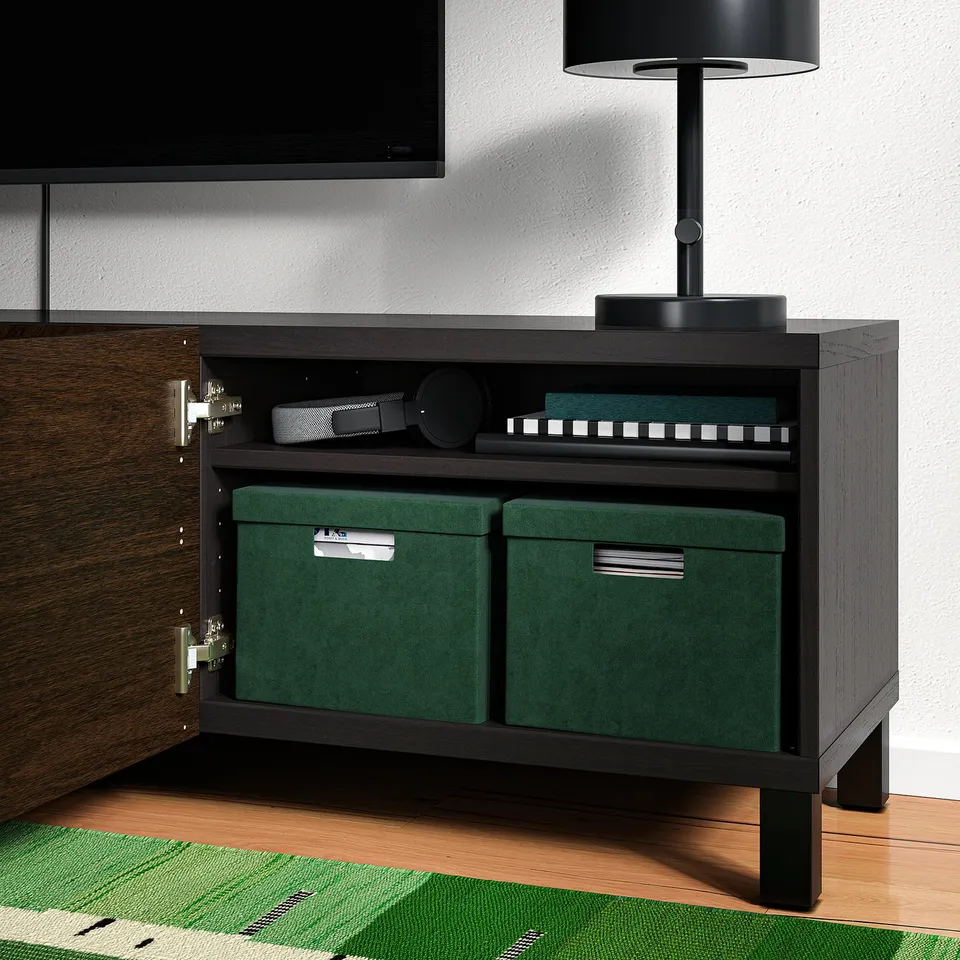 GJÄTTA Storage box with lid, velvet dark green, 25x35x20 cm