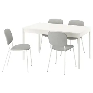 TONSTAD / VIHALS table and 4 chairs, off-white/white Tibbleby beige/grey, 140/196x85 cm