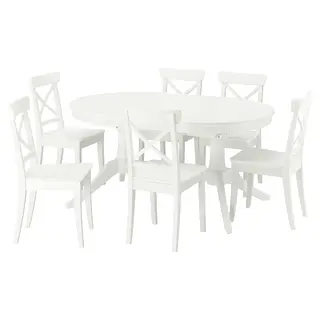 ROSENTORP / ROSENTORP table and 6 chairs, white/white, 160/215x110 cm