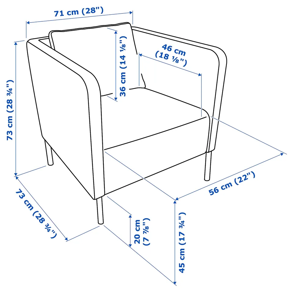 Illustration with measurements for the product: EKERÖ.