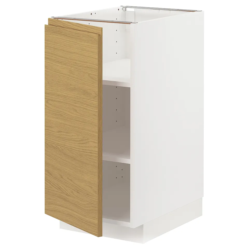 METOD kitchen cabinet, white with oak door, minimalist design.