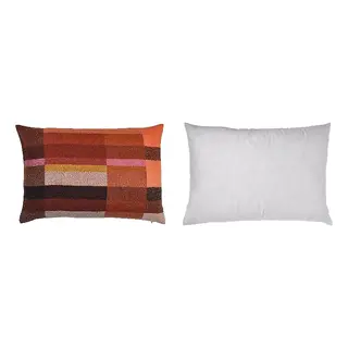 FJÄDRAR/STOCKHOLM set: cushion cover, brown-red/bright pink + grey, 40x58 cm