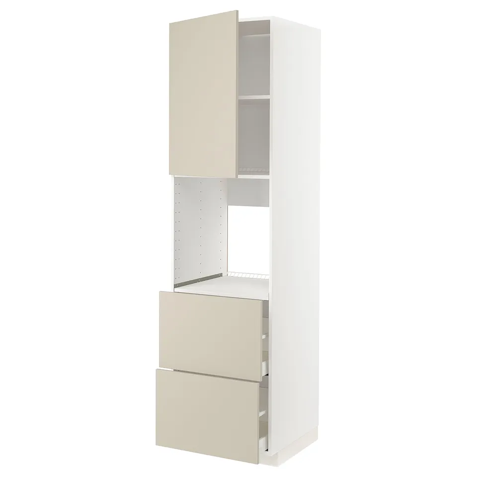 METOD kitchen unit in beige with drawers and shelf.