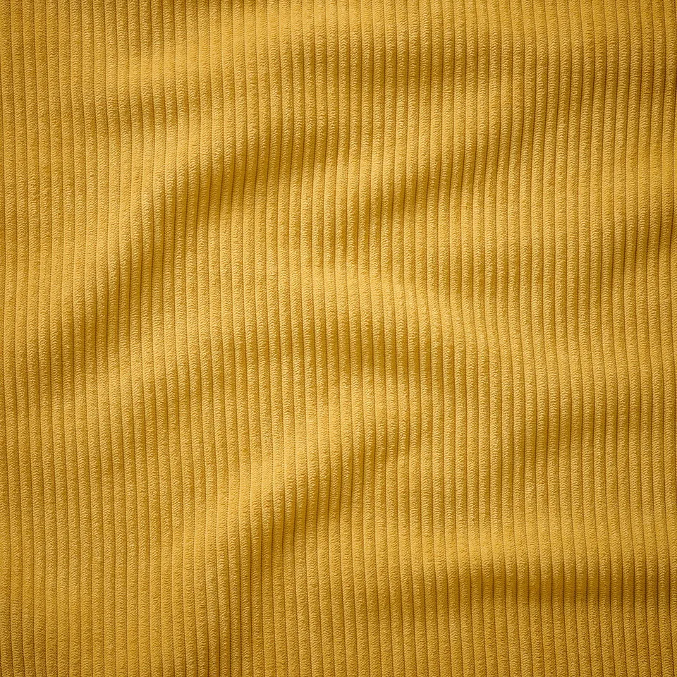 Golden fabric with soft, wide horizontal stripes; textured, comfortable feel.