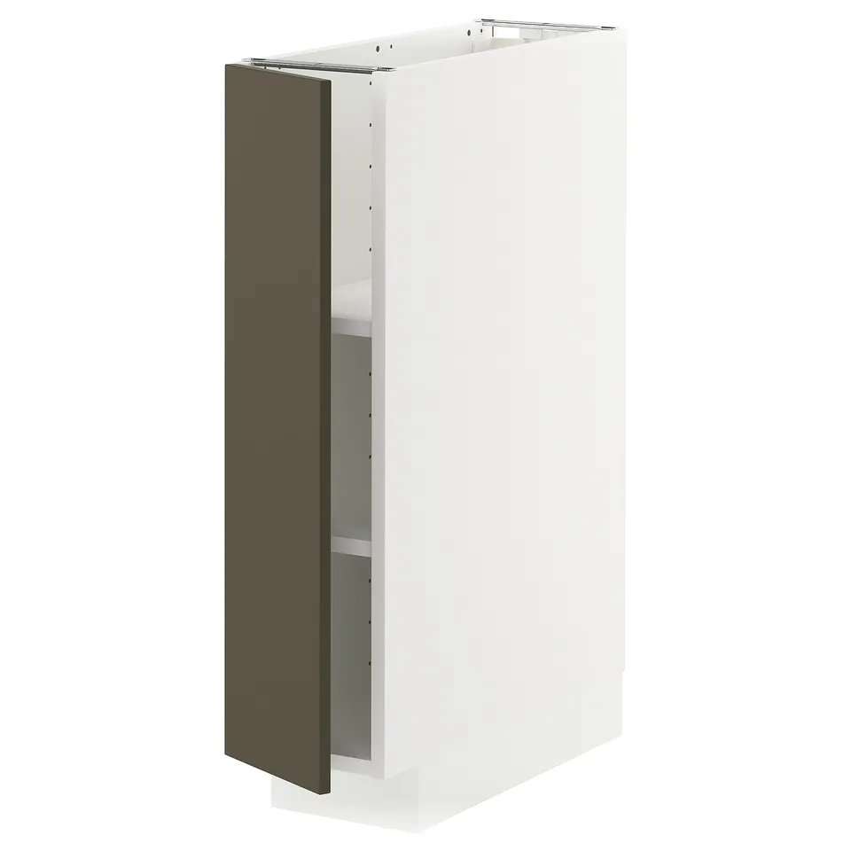 White METOD kitchen cabinet with dark brown-beige door, rectangle shape.