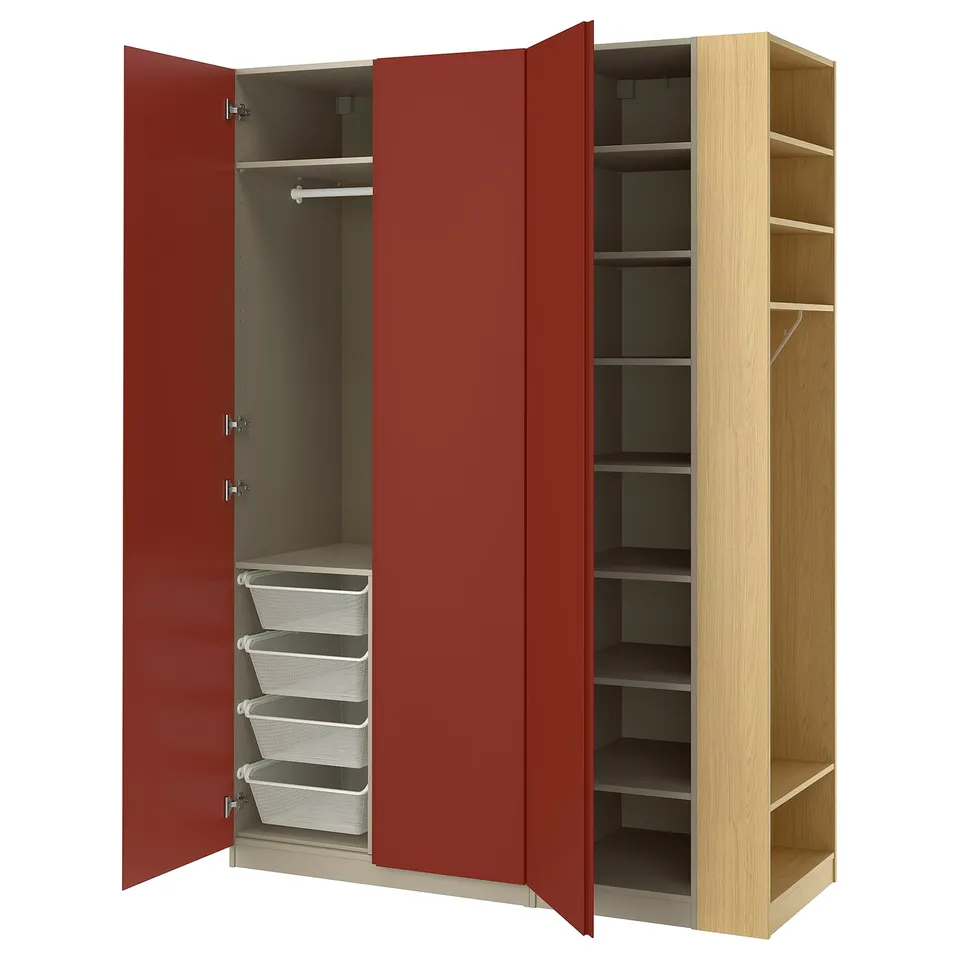 PAX / VIKANES Wardrobe combination, grey-beige/red-brown, 150x60x236 cm