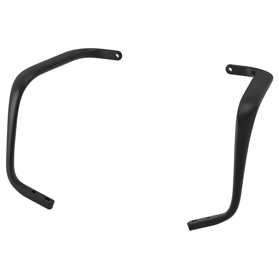 Black LÅNGFJÄLL chair armrests, aluminium frame, curved design, powder-coated finish.