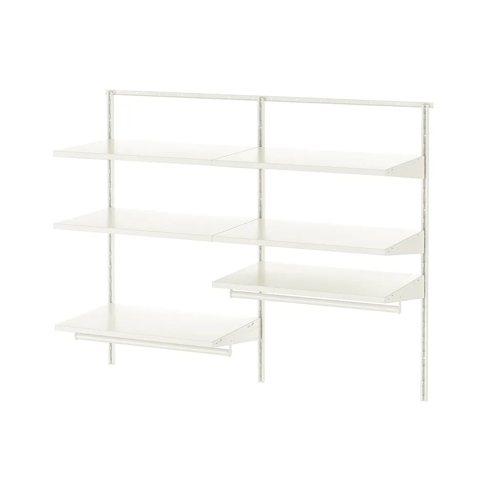 White metal shelf unit with four adjustable shelves.
