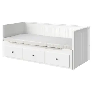 HEMNES day-bed w 3 drawers/2 mattresses, white/Ånnfjället super firm, Length 209 x Width 89 x Height 83 cm