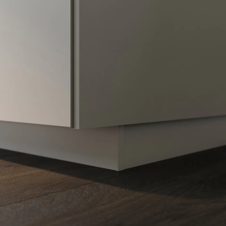UPPLÖV plinth in matt beige for kitchen, recycled plastic.