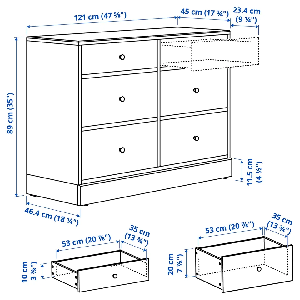 HAVSTA Chest of 6 drawers, white, 121x47x89 cm