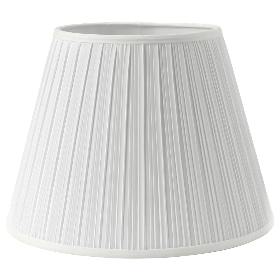 White MYRHULT lamp shade, pleated design, conical shape, polyester material.
